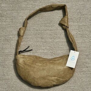 Street Level Hobo Shoulder Crossbody Bag Crescent Zip Closure Taupe 14” x 6.5”